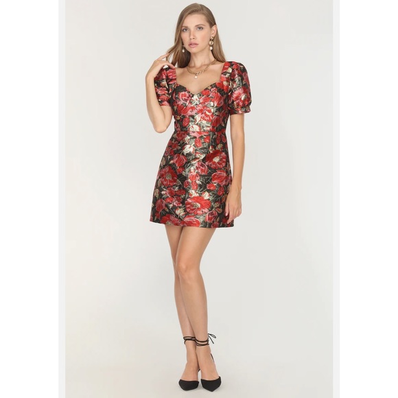 ADELYN RAE CLARIS PUFF SLEEVE JACQUARD MINI DRESS - Picture 1 of 12